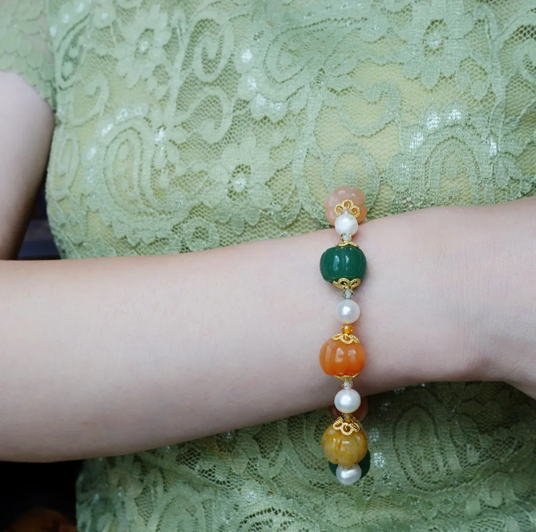 Beaded Gemstone Pumpkin Bracelet