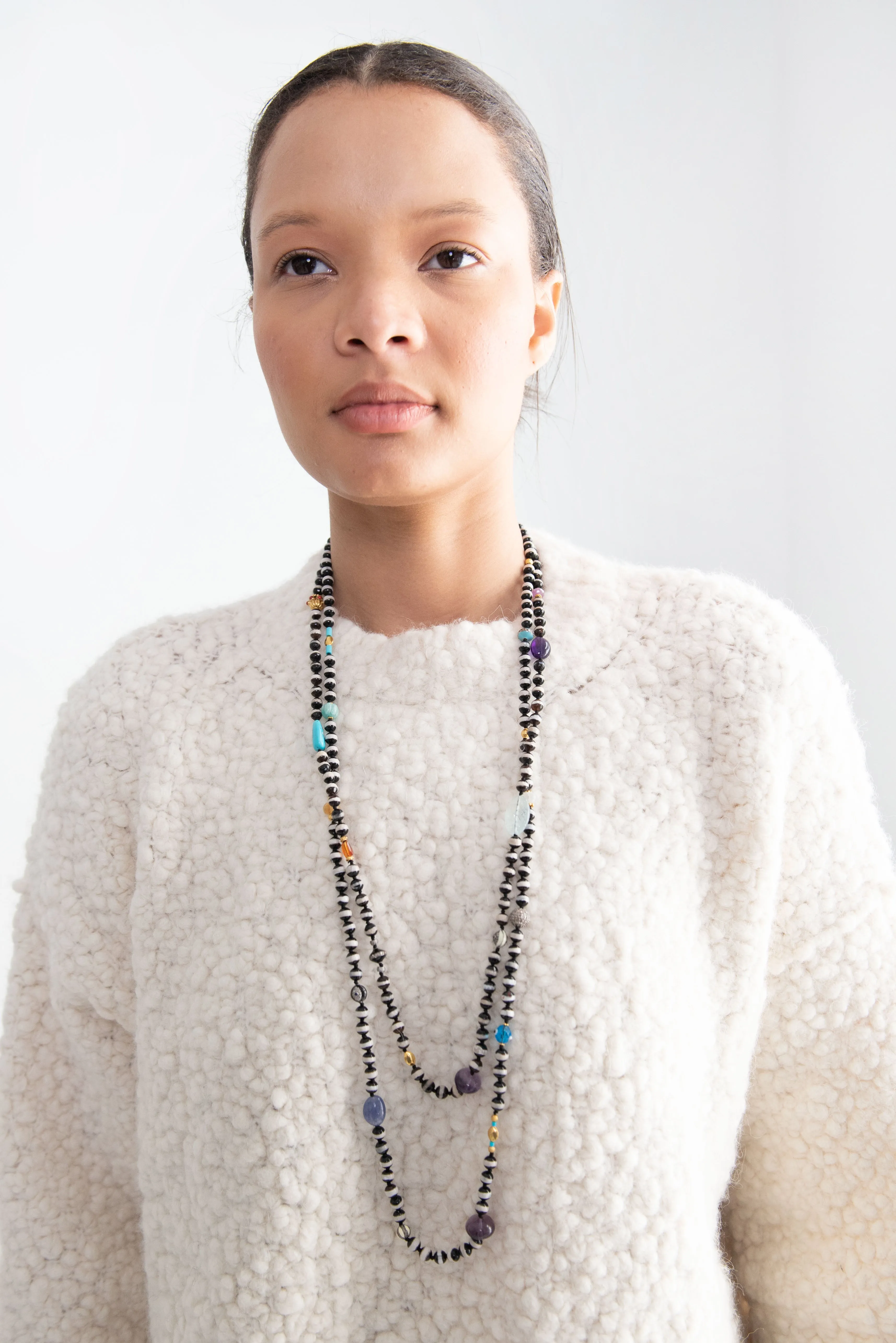 Beaded Necklace, Black Agate