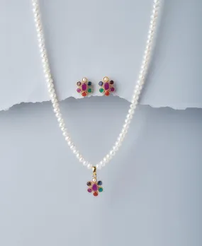 Beautiful Real Pearl Navratan Necklace Set