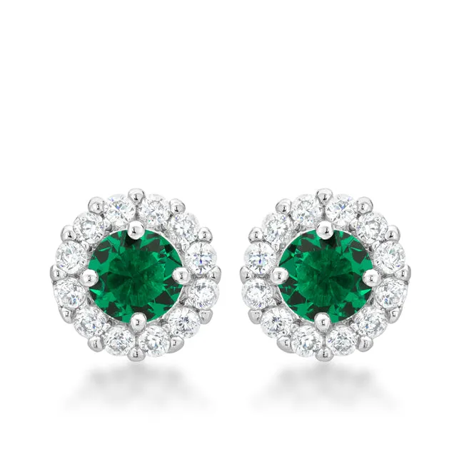 Belle Emerald Green Halo Stud Earrings | 2ct