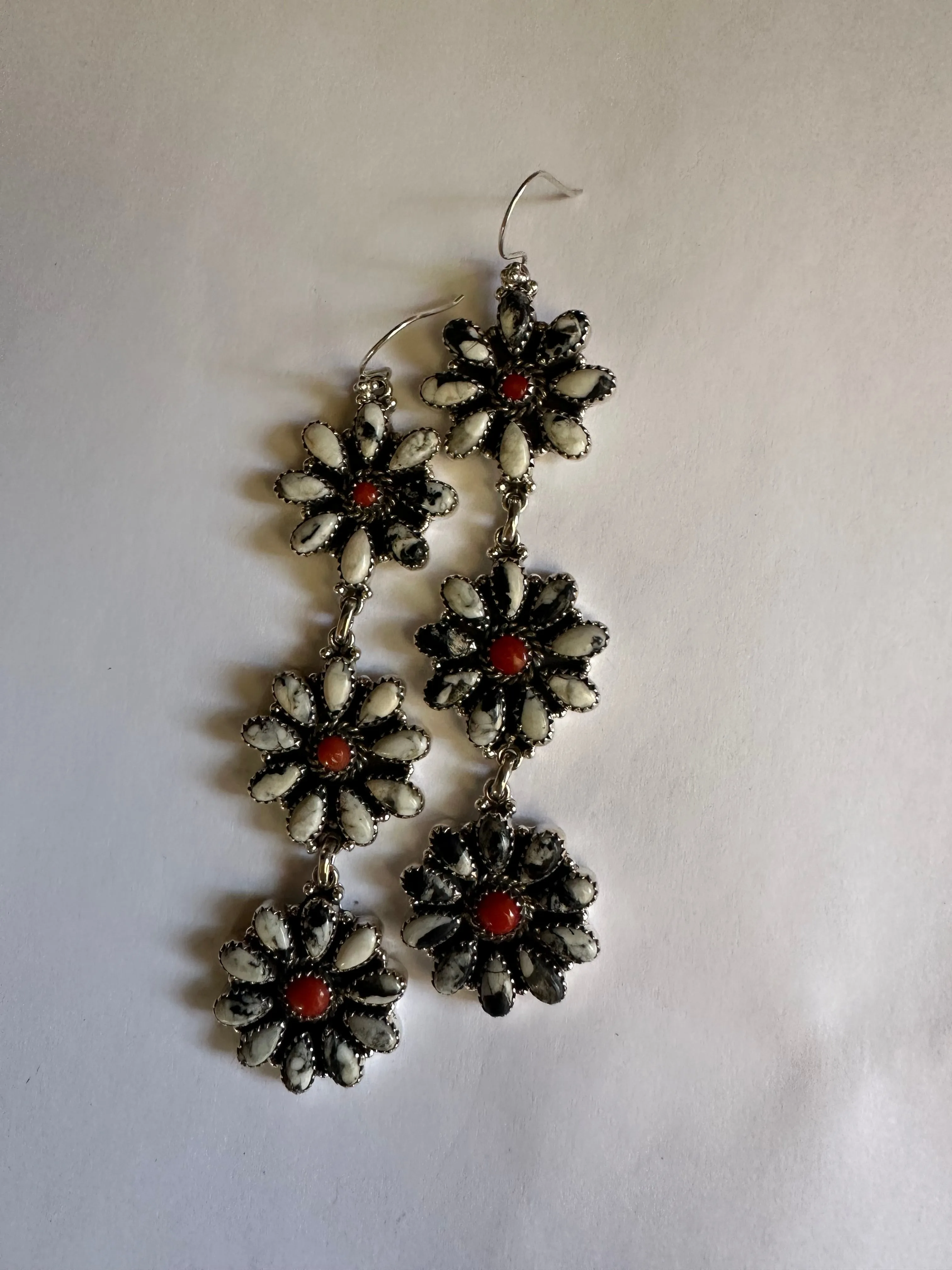 “Better Than Revenge” Handmade Coral, White Buffalo and Sterling Silver Dangle Earrings