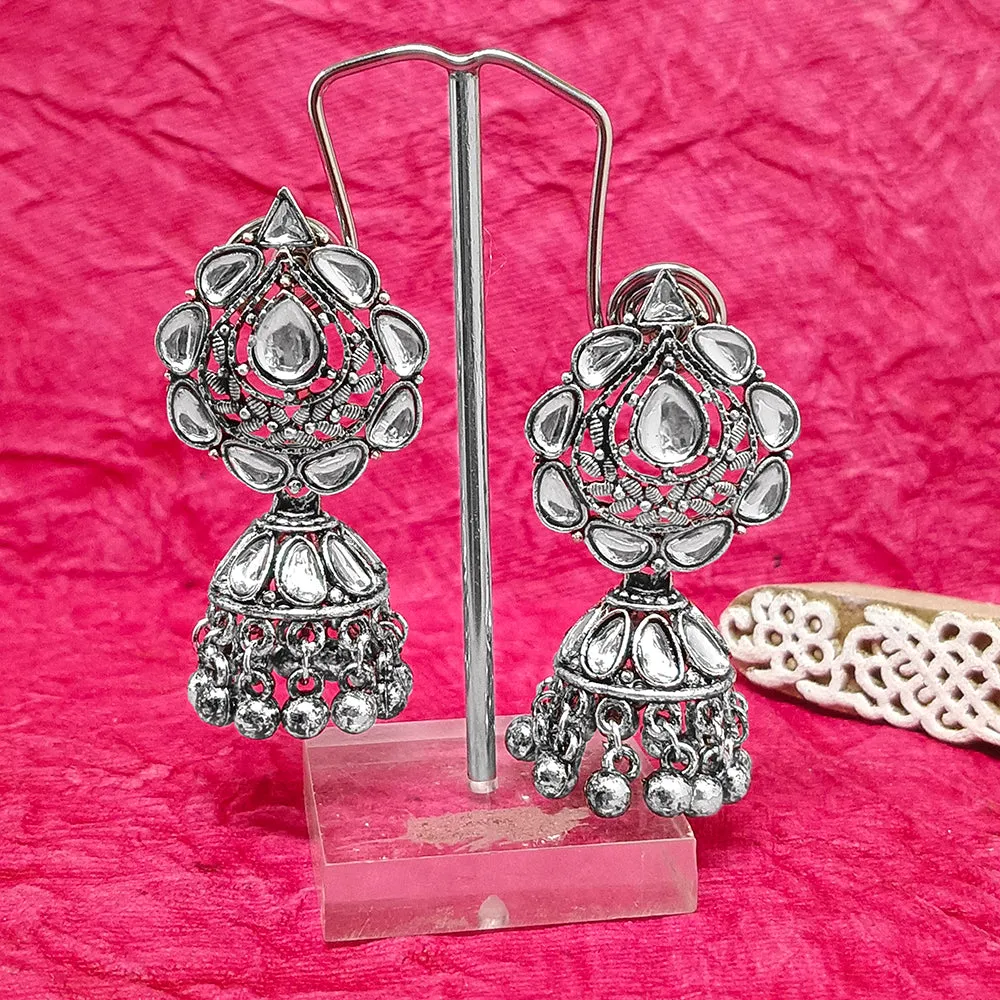 Bhavi Jewels Oxidised Plated Crystal Stone Jhumki Earrings