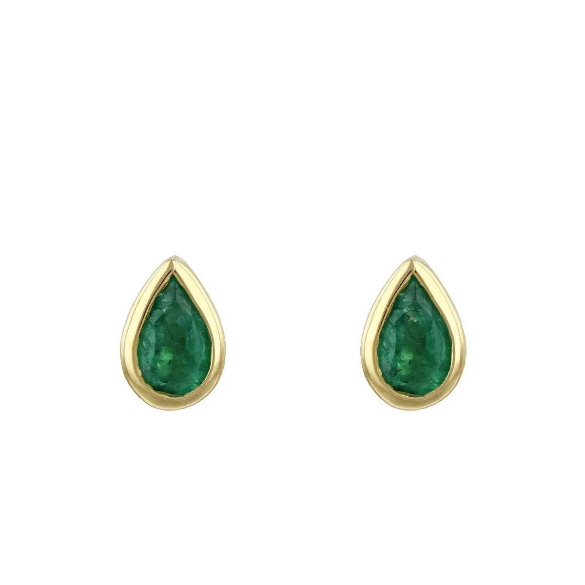 Bijou Collection Pear Cut Emerald Stud Earrings | 9K Yellow Gold