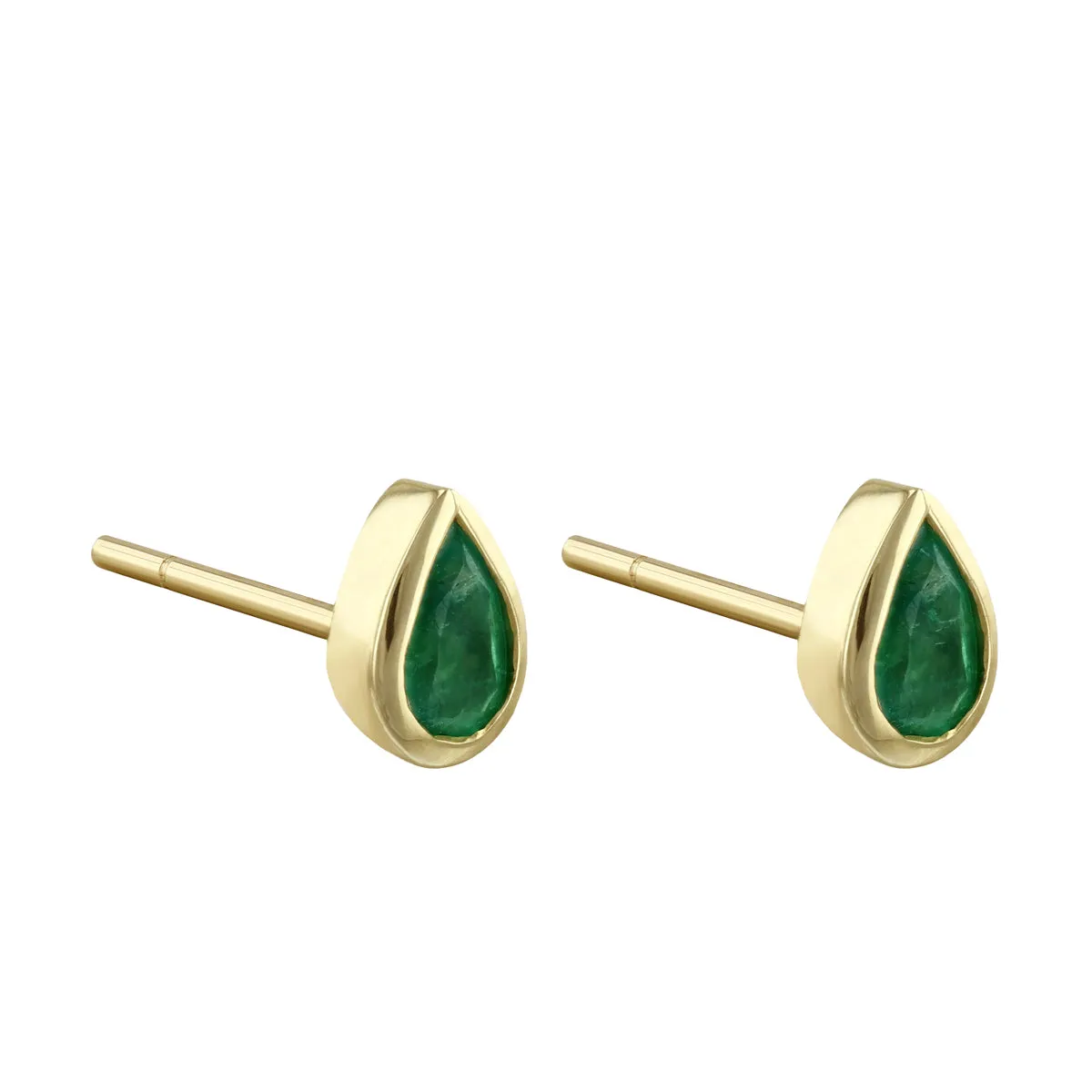 Bijou Collection Pear Cut Emerald Stud Earrings | 9K Yellow Gold