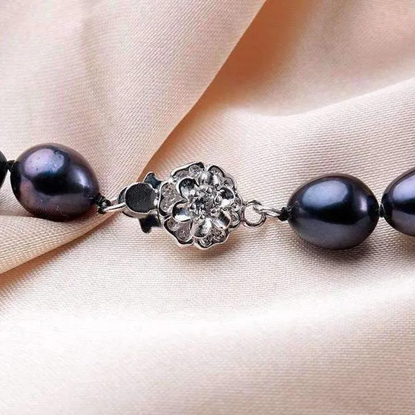 Black Genuine Freshwater Pearl Sterling Silver Necklace for Women