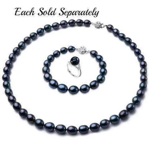 Black Genuine Freshwater Pearl Sterling Silver Necklace for Women