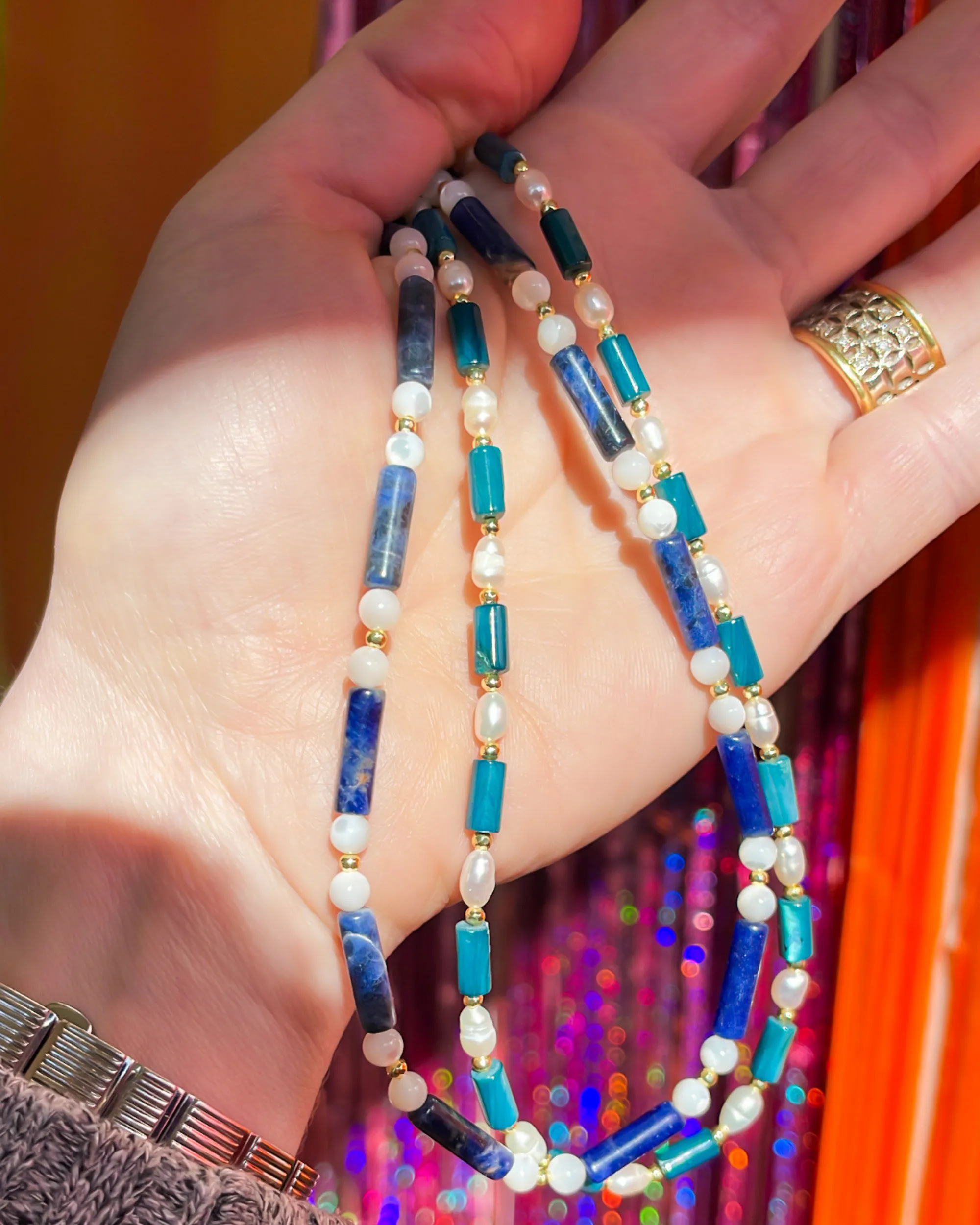 Blue Sodalite and Pearl Necklace