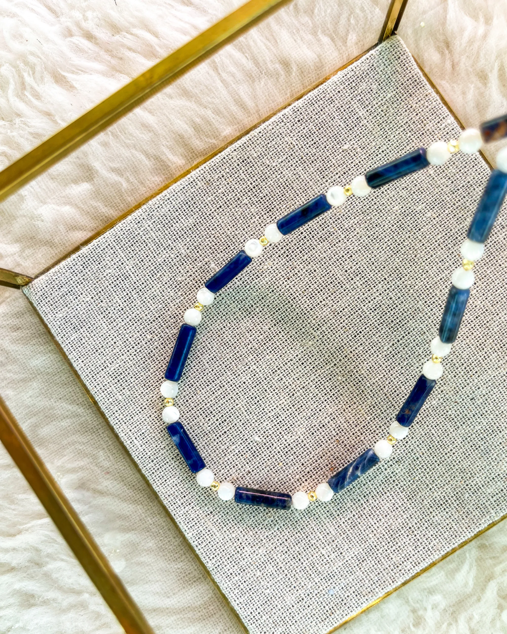 Blue Sodalite and Pearl Necklace