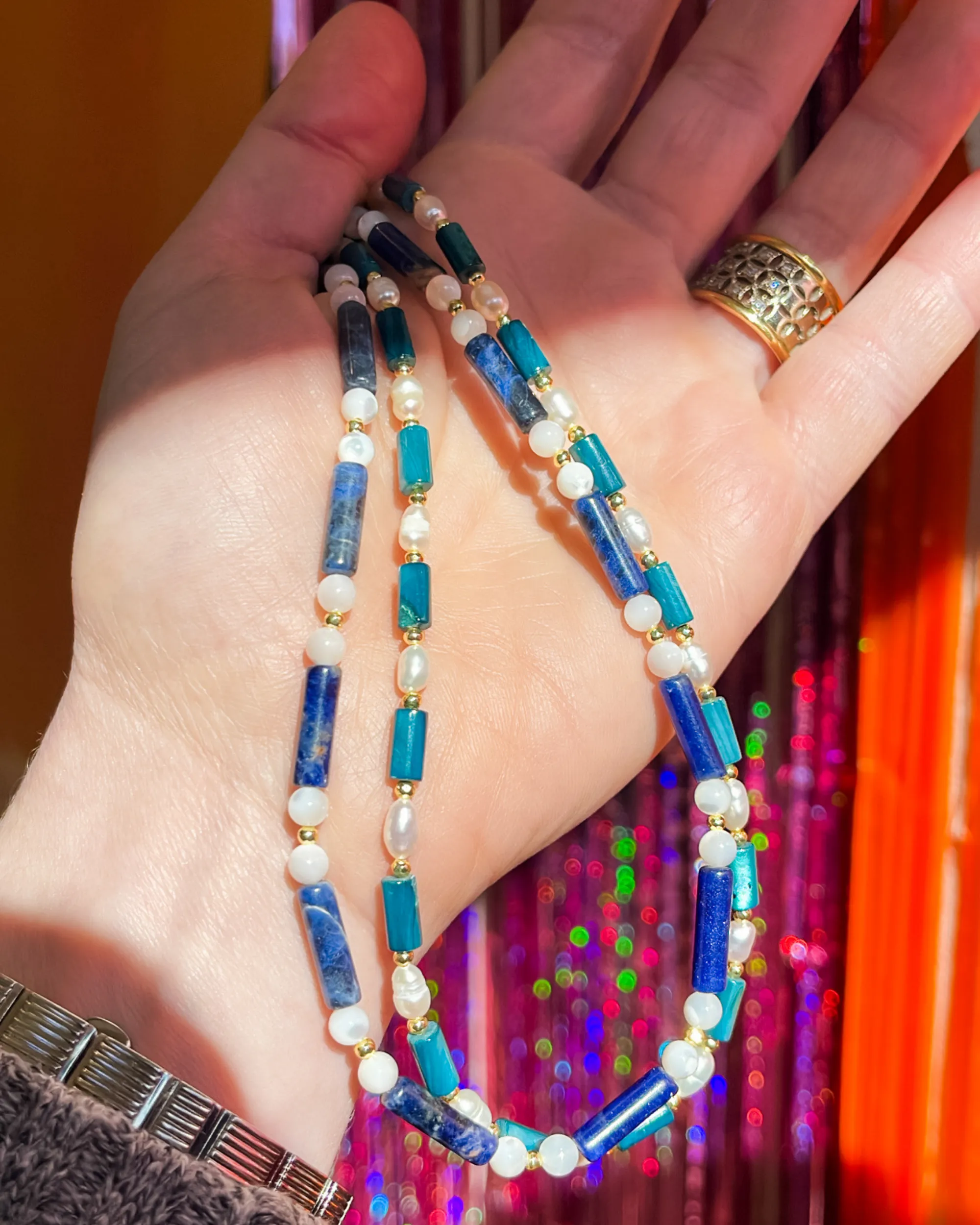 Blue Sodalite and Pearl Necklace