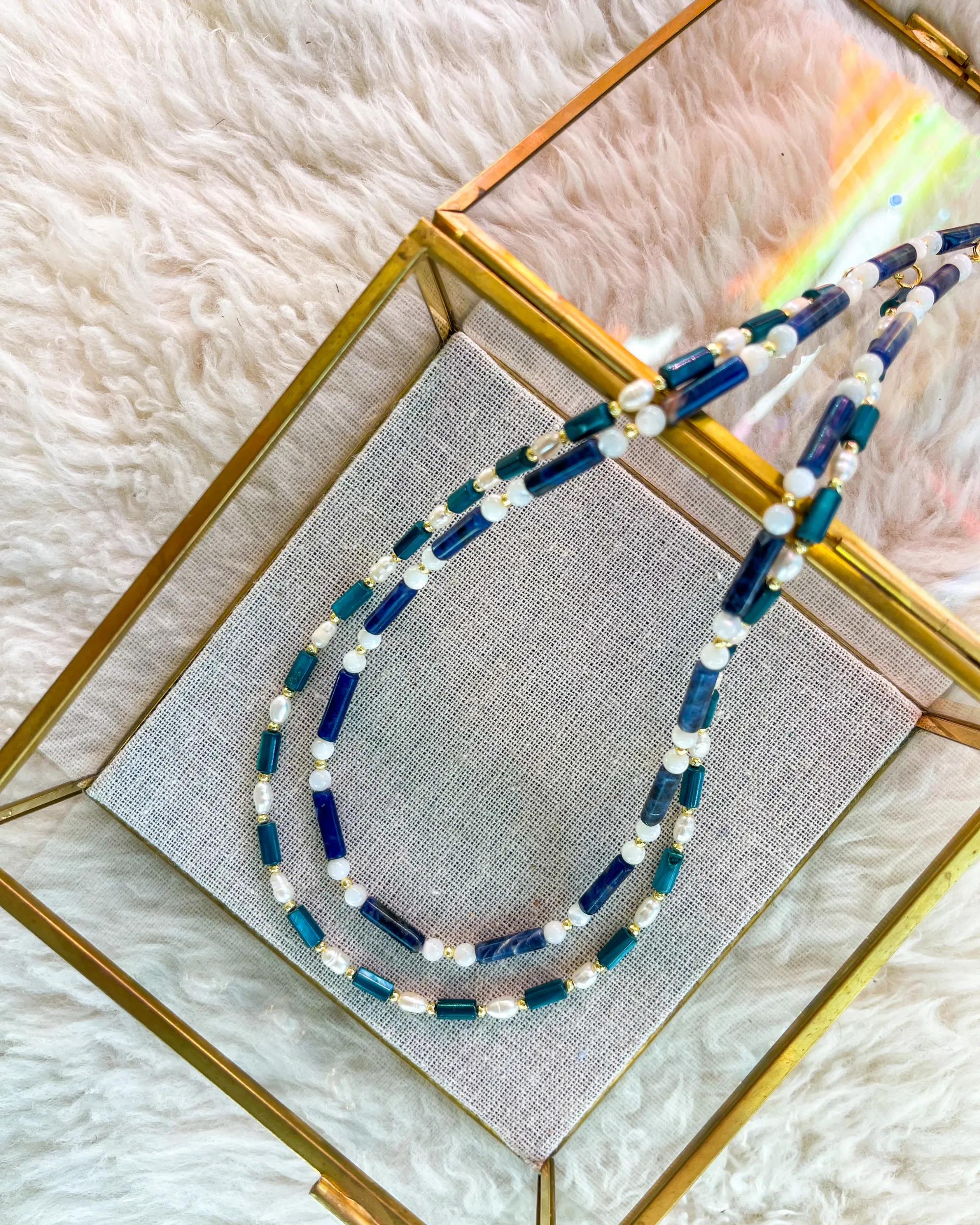 Blue Sodalite and Pearl Necklace