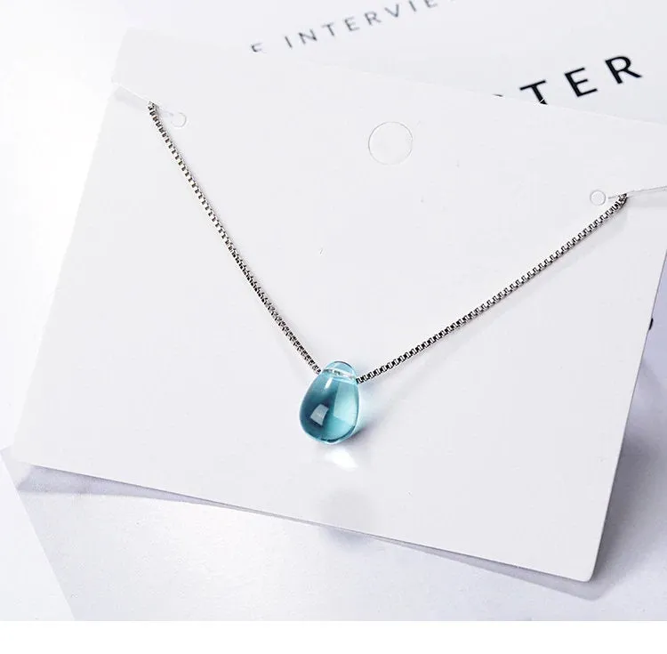 Blue Tear Drop Teardrop Necklace - Dainty Simple Minimalist Pendant Necklace - Gift for Wife - Gift for Girlfriend - Water Stone Necklace