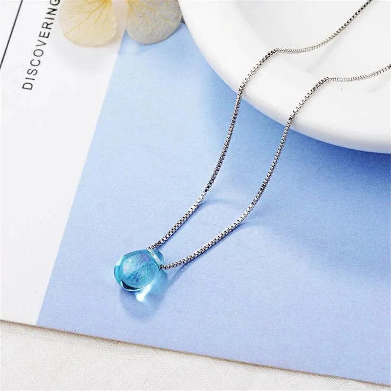 Blue Tear Drop Teardrop Necklace - Dainty Simple Minimalist Pendant Necklace - Gift for Wife - Gift for Girlfriend - Water Stone Necklace