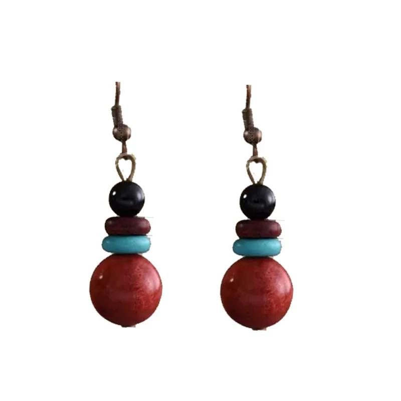 Bohemian Ethnic Style Wooden Bead Temperament Simple Retro Crystal Day Earrings