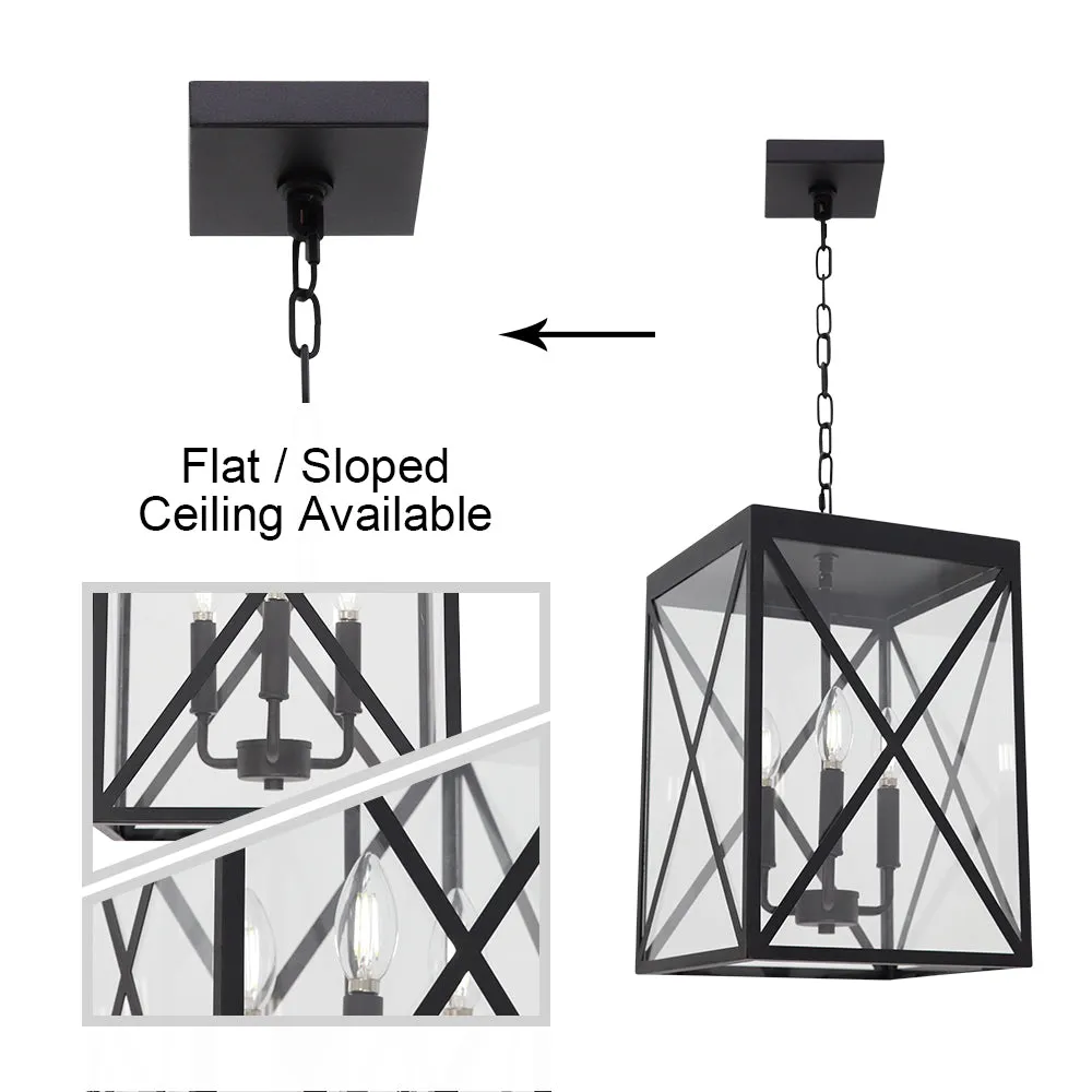 BONLICHT 3-Light Outdoor Chandelier Lighting Black Lantern Pendant Light Exterior Ceiling Light Fixtures