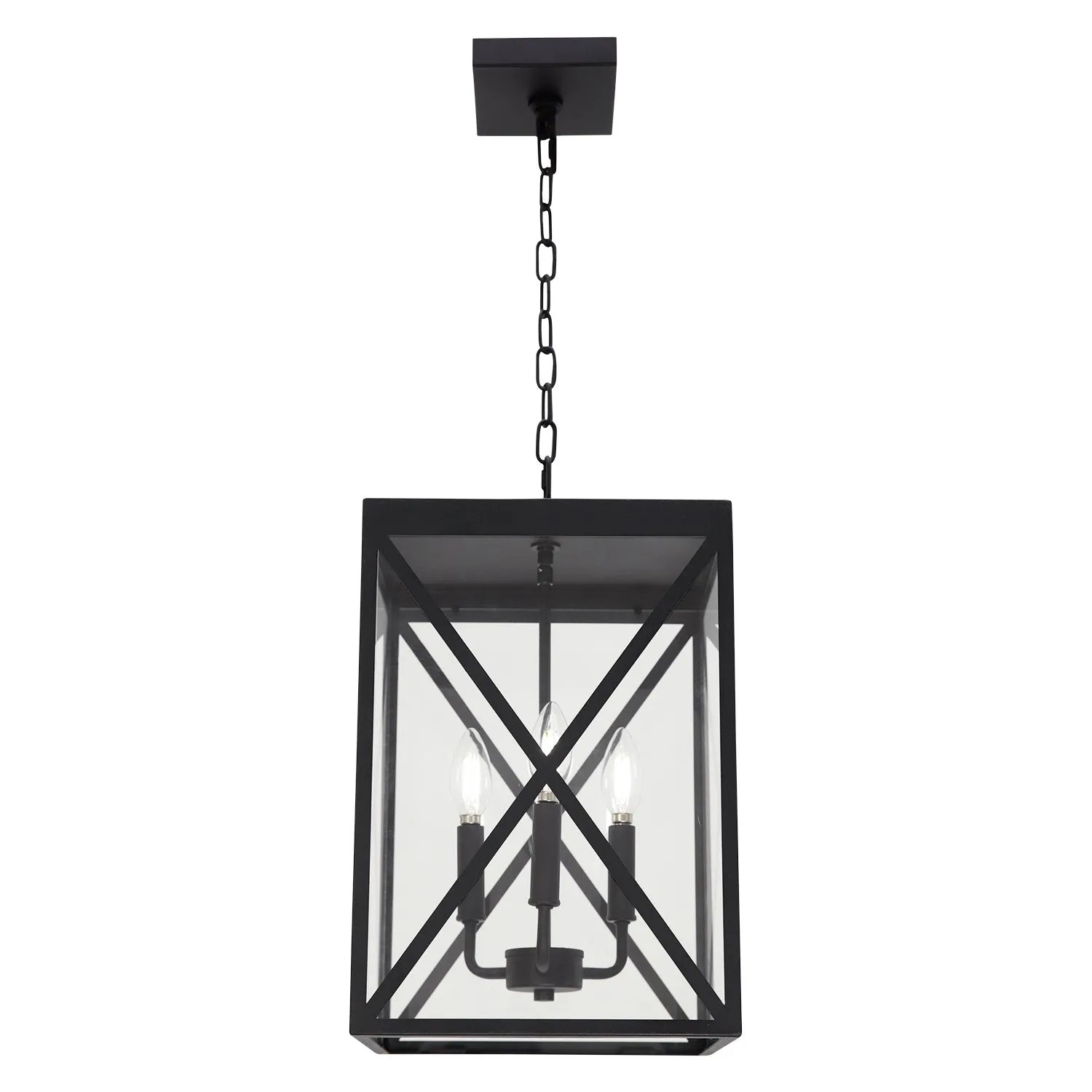 BONLICHT 3-Light Outdoor Chandelier Lighting Black Lantern Pendant Light Exterior Ceiling Light Fixtures