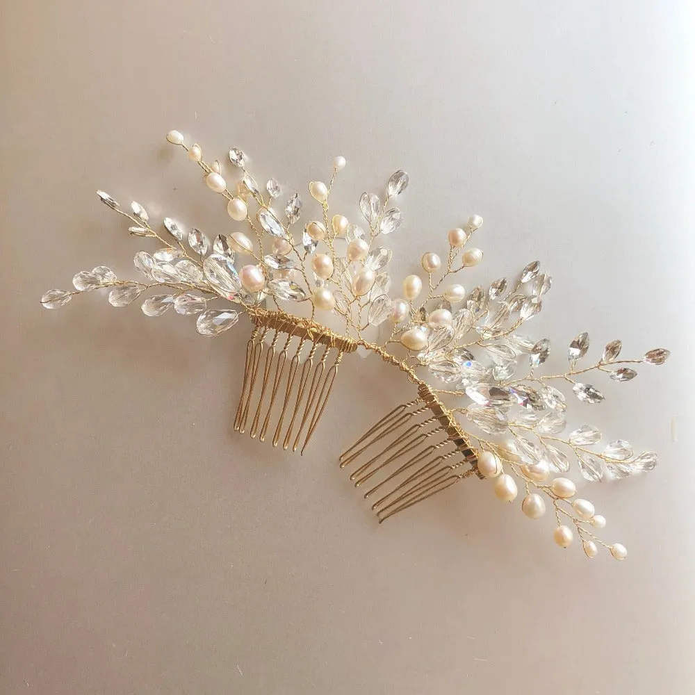 Branches Pearls and Crystals Cluster Headpiece Hair Comb, Wedding, Bridal, Bridesmaids