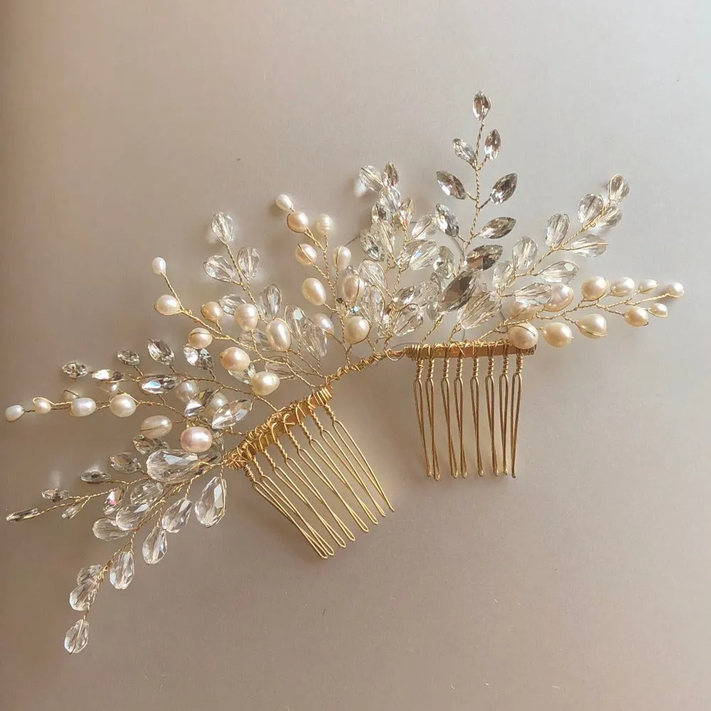 Branches Pearls and Crystals Cluster Headpiece Hair Comb, Wedding, Bridal, Bridesmaids