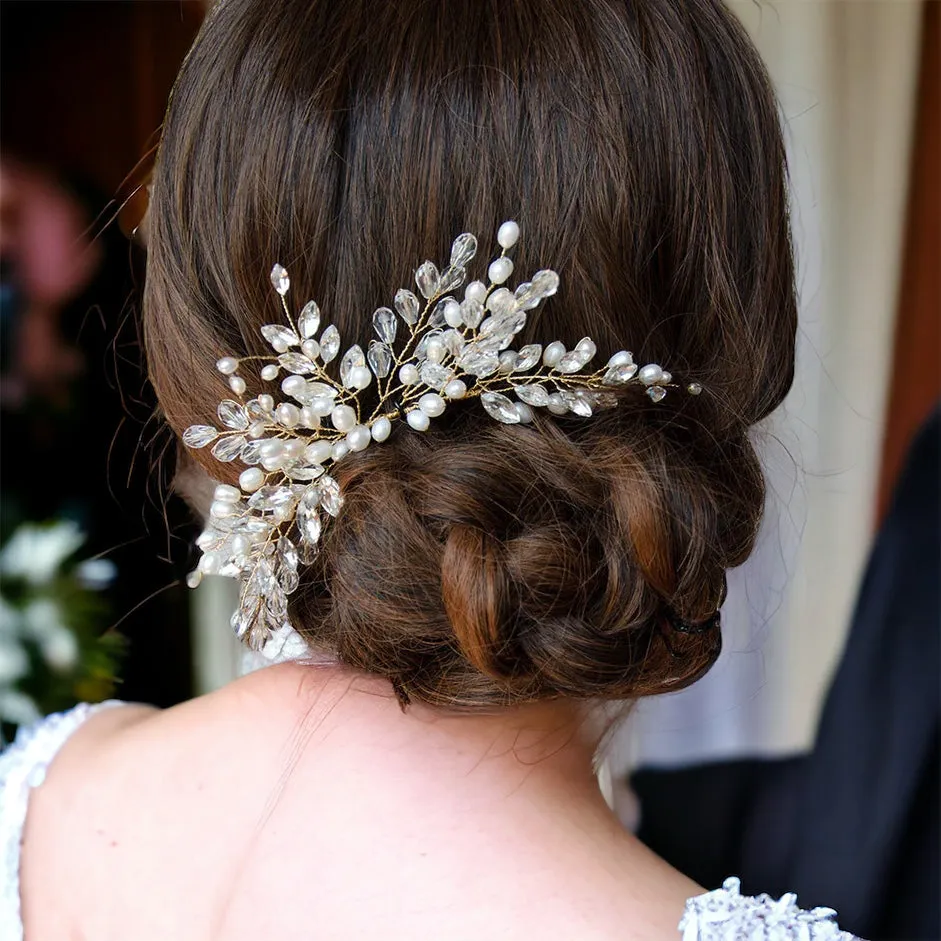 Branches Pearls and Crystals Cluster Headpiece Hair Comb, Wedding, Bridal, Bridesmaids