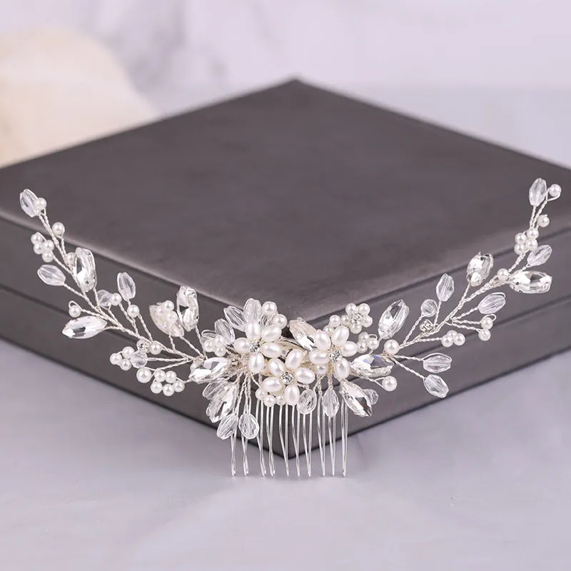 Bridal Wedding Hair Jewelry Crystal Simulated Pearls Beads Hair Comb