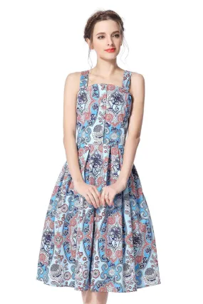 Bright Paisley Strap Dress with Pockets Swing Dress