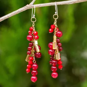 Brilliant Cascade Beaded Red Quartz Earrings on 24k Gold Plated Chains