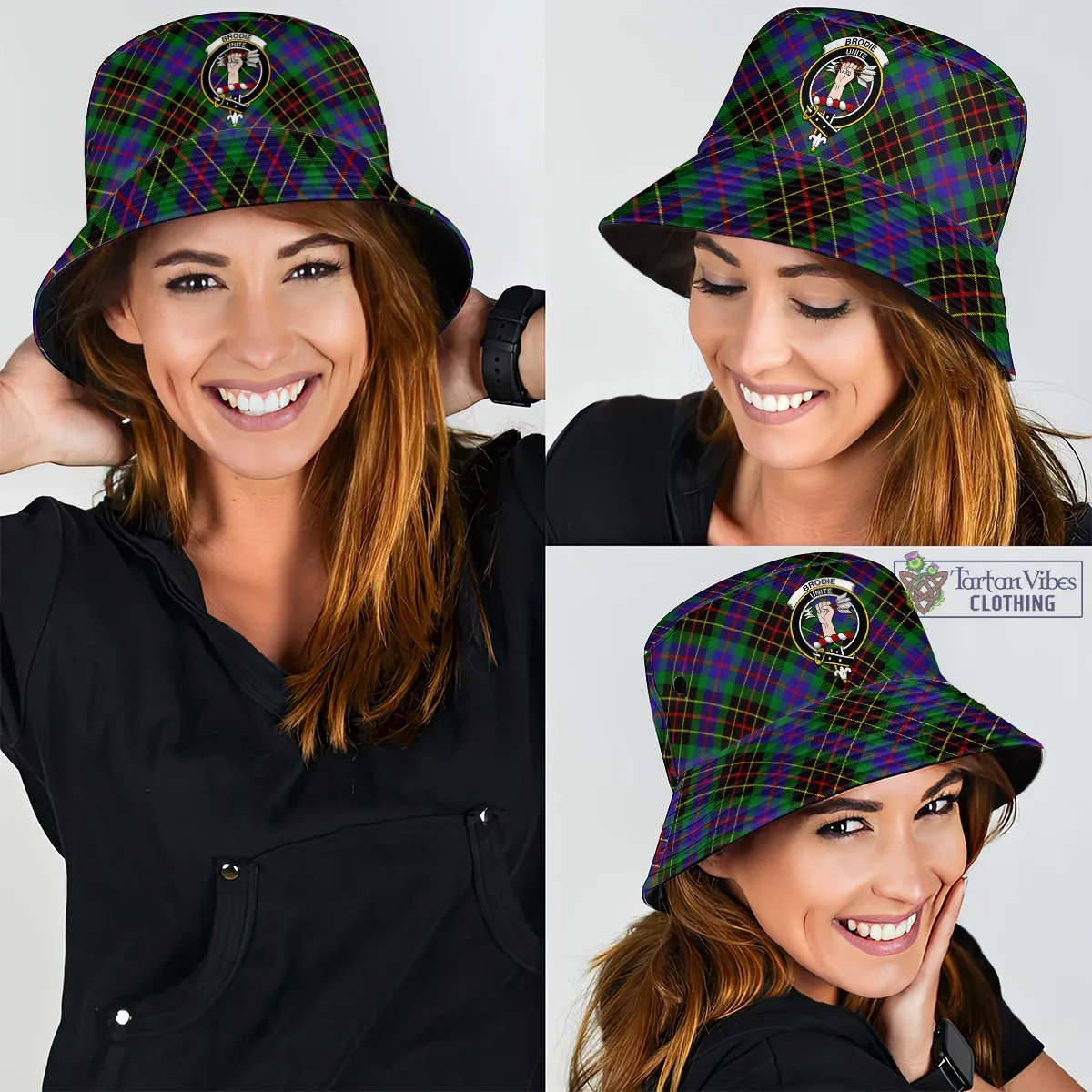 Brodie Hunting Modern Tartan Bucket Hat with Family Crest