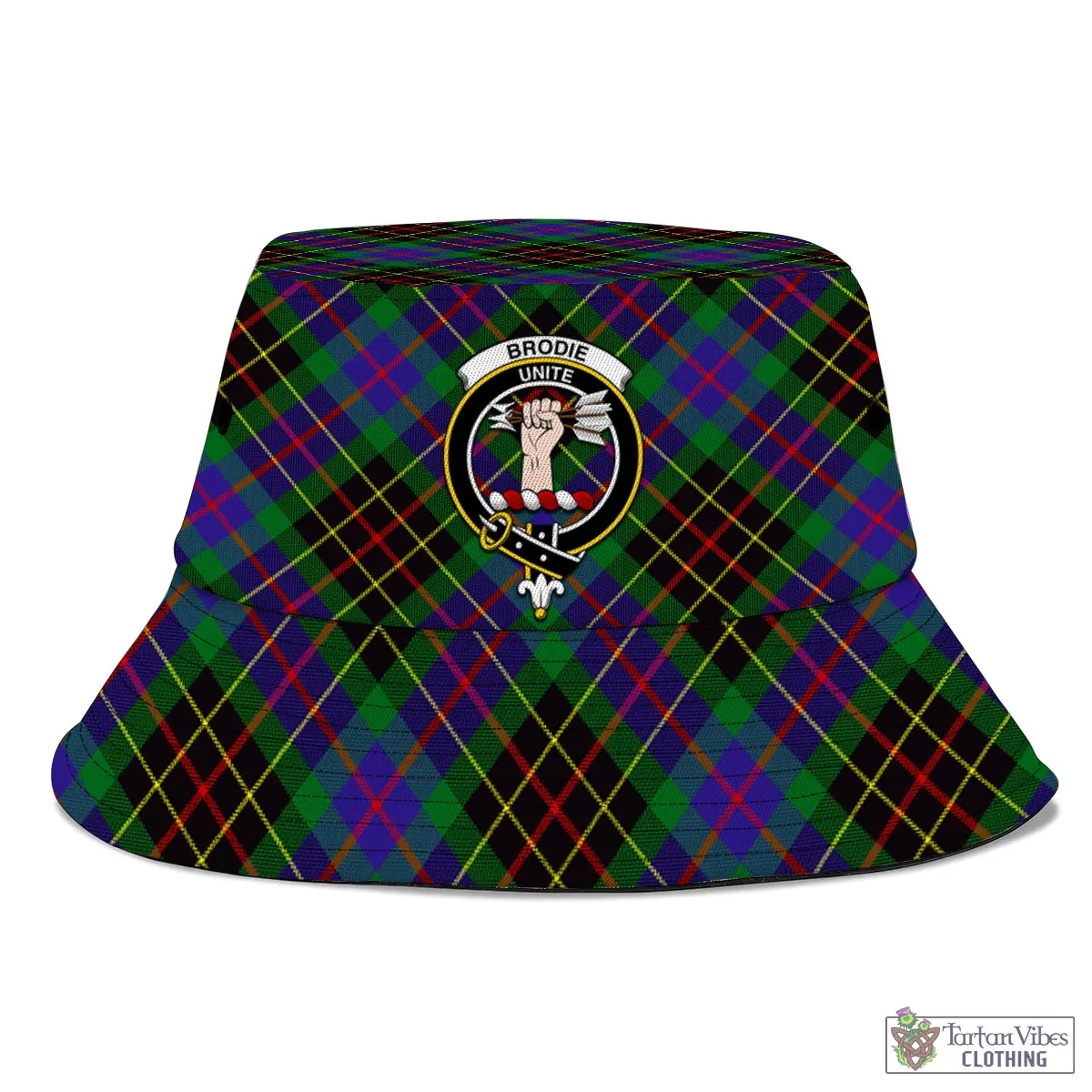 Brodie Hunting Modern Tartan Bucket Hat with Family Crest