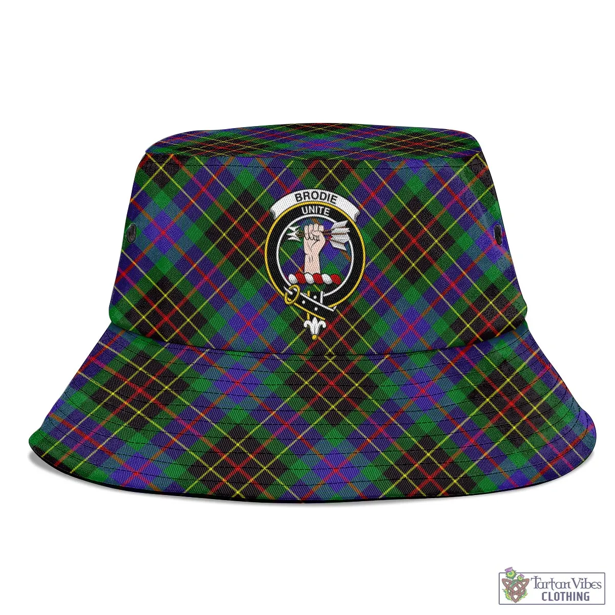 Brodie Hunting Modern Tartan Bucket Hat with Family Crest