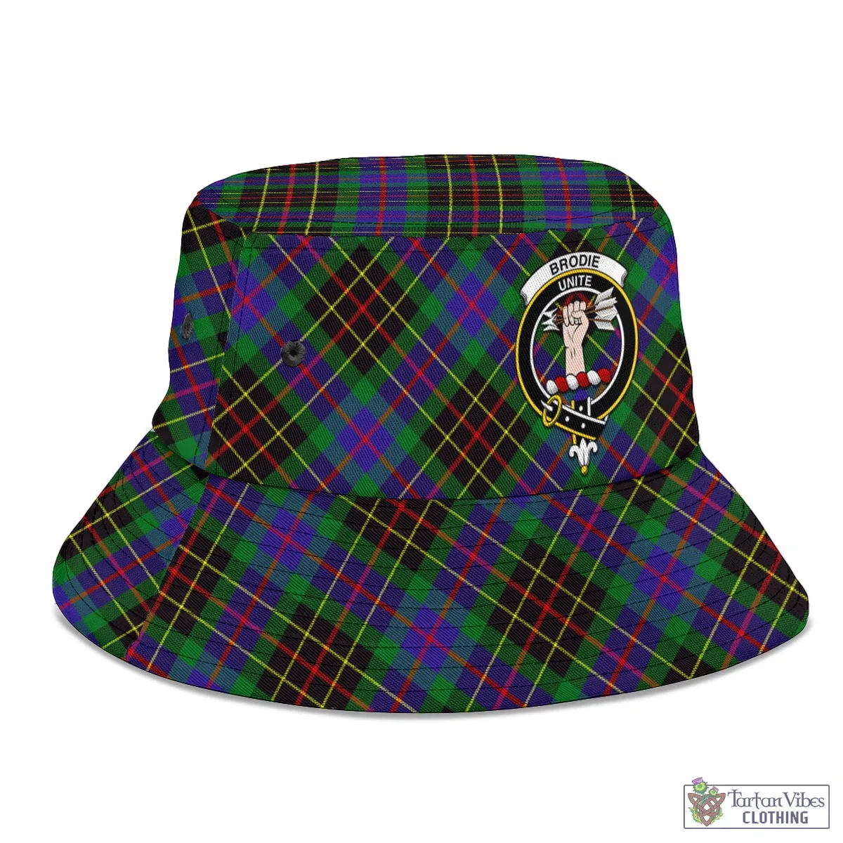 Brodie Hunting Modern Tartan Bucket Hat with Family Crest