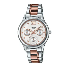 Casio Ladies' Enticer Series Two Tone Rose Gold Ion Plated Stainless Steel Band Watch LTPE306RG-7A2 LTP-E306RG-7A2