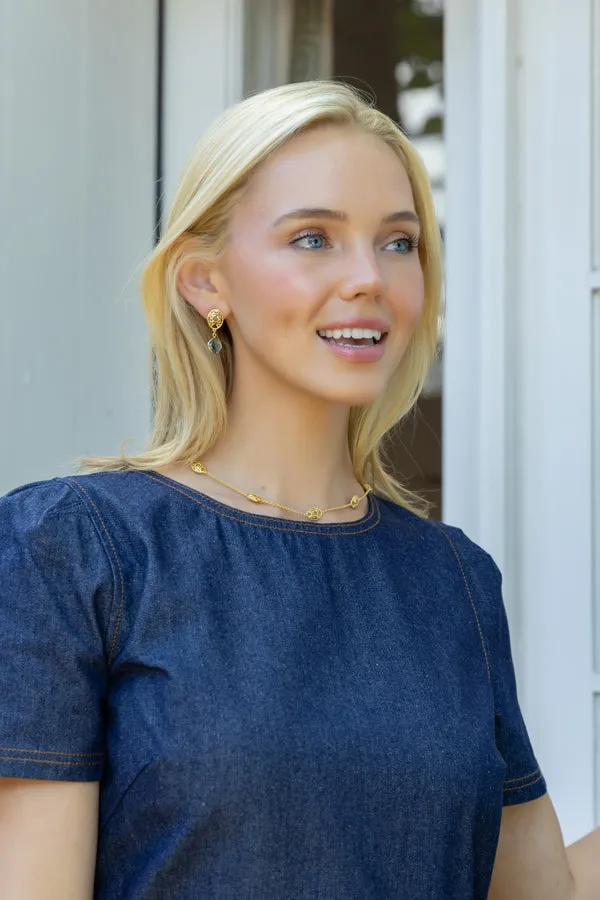 Catherine Gold Lattice & Blue Quartz Earrings