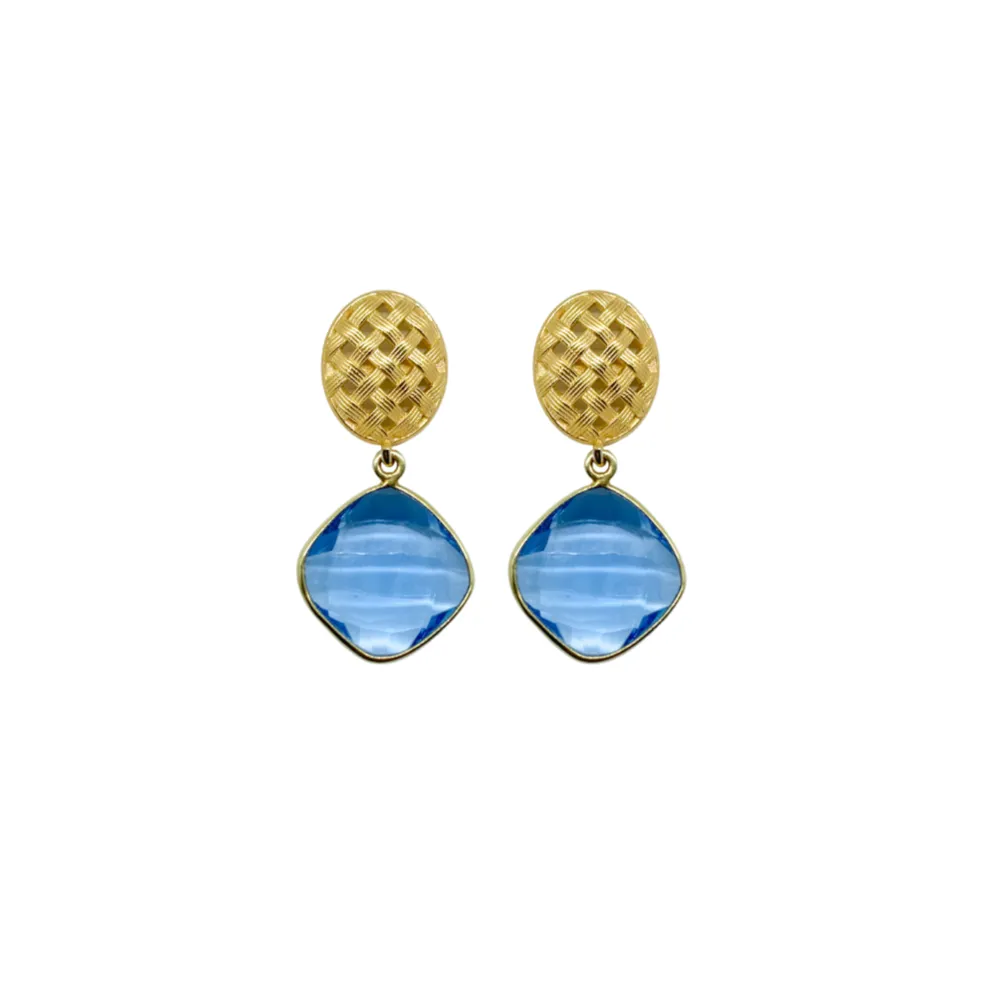 Catherine Gold Lattice & Blue Quartz Earrings