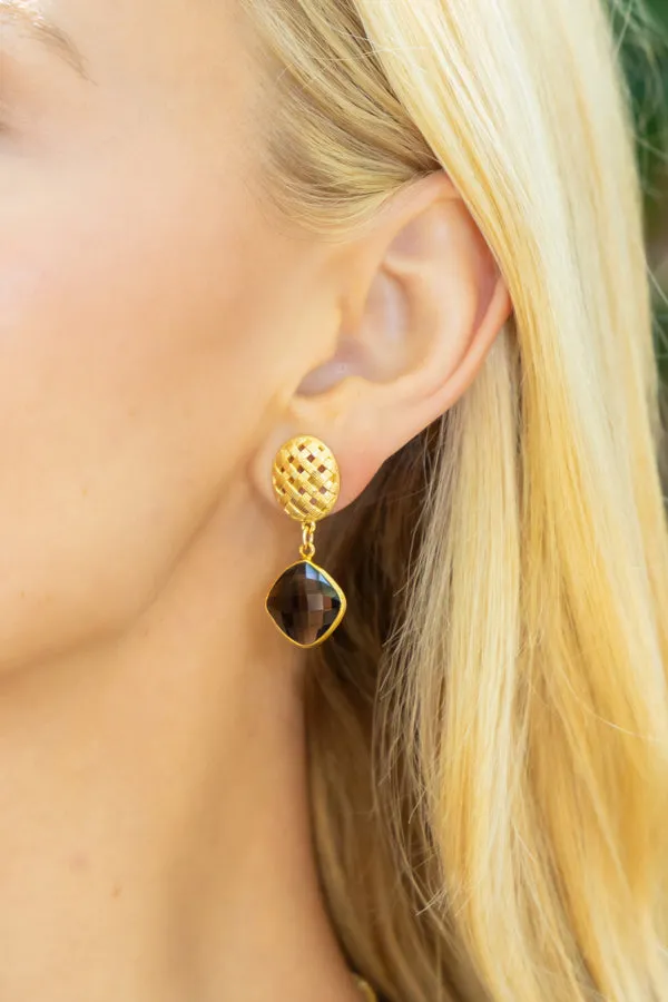 Catherine Gold Lattice & Smoky Quartz Earrings