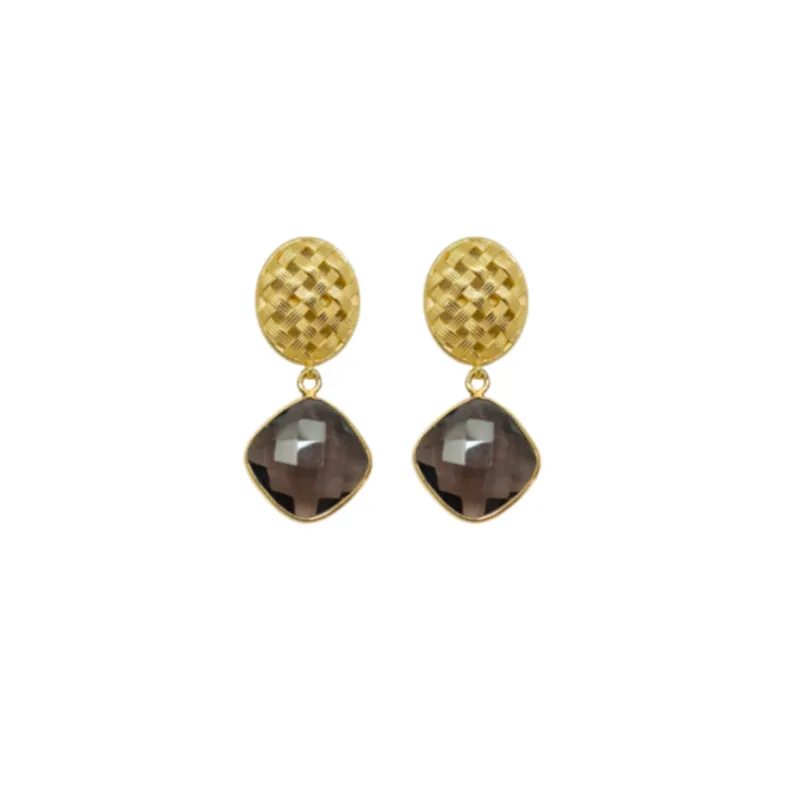 Catherine Gold Lattice & Smoky Quartz Earrings