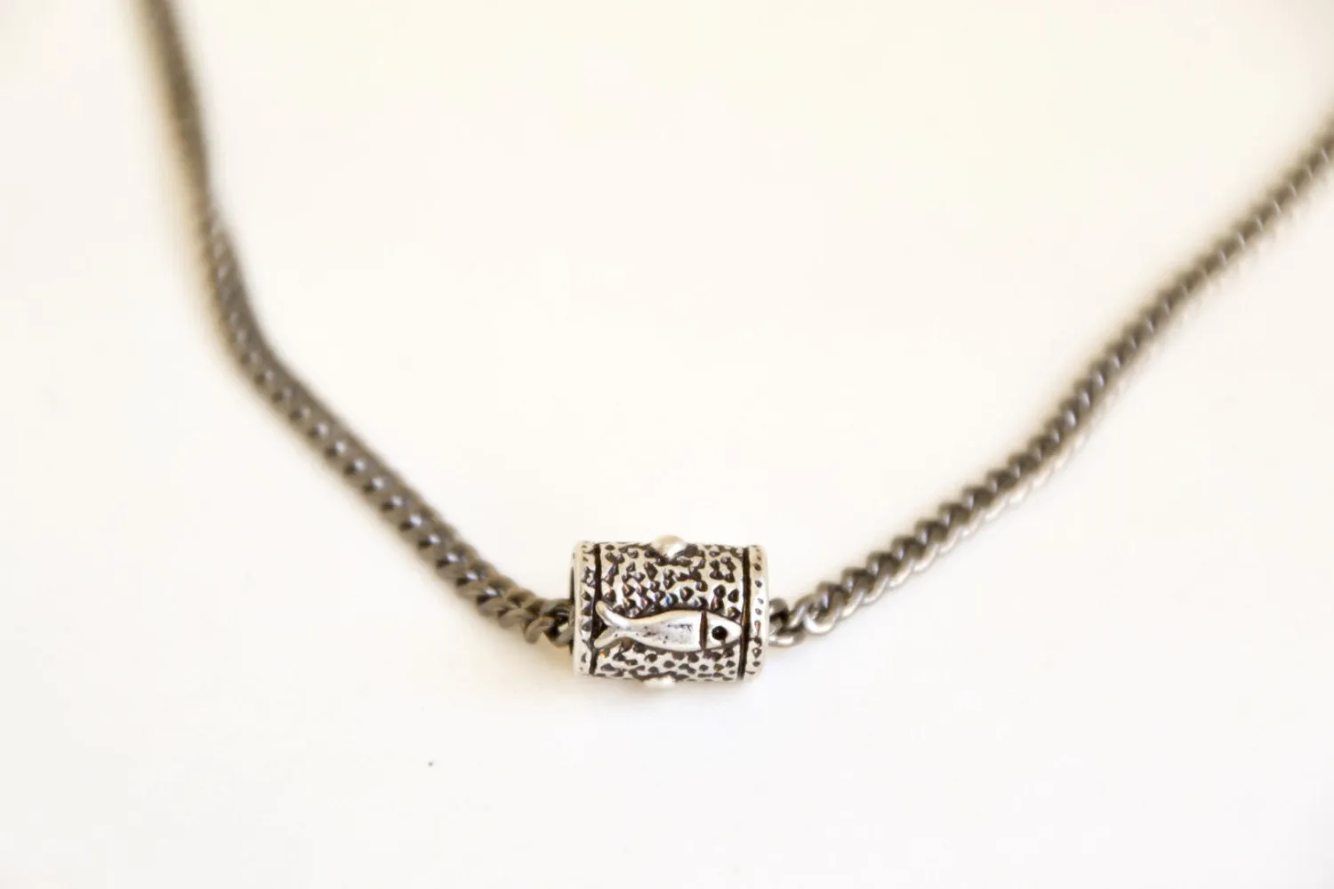 Chain Hamsa bead necklace for men, silver tone, gift wrapped