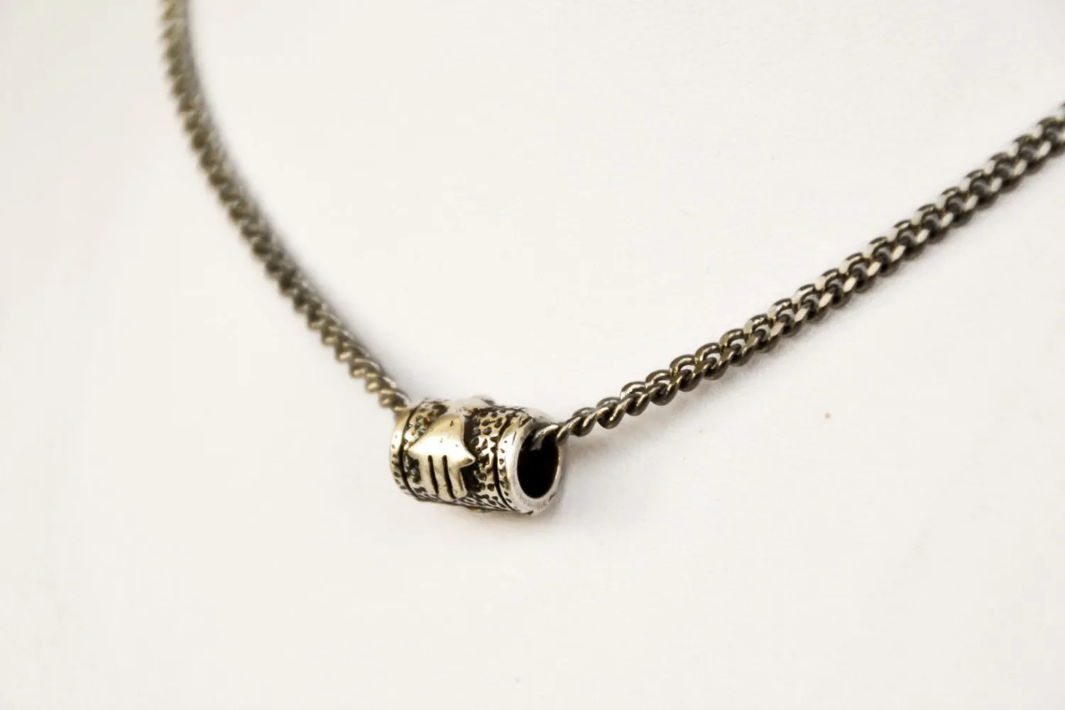 Chain Hamsa bead necklace for men, silver tone, gift wrapped