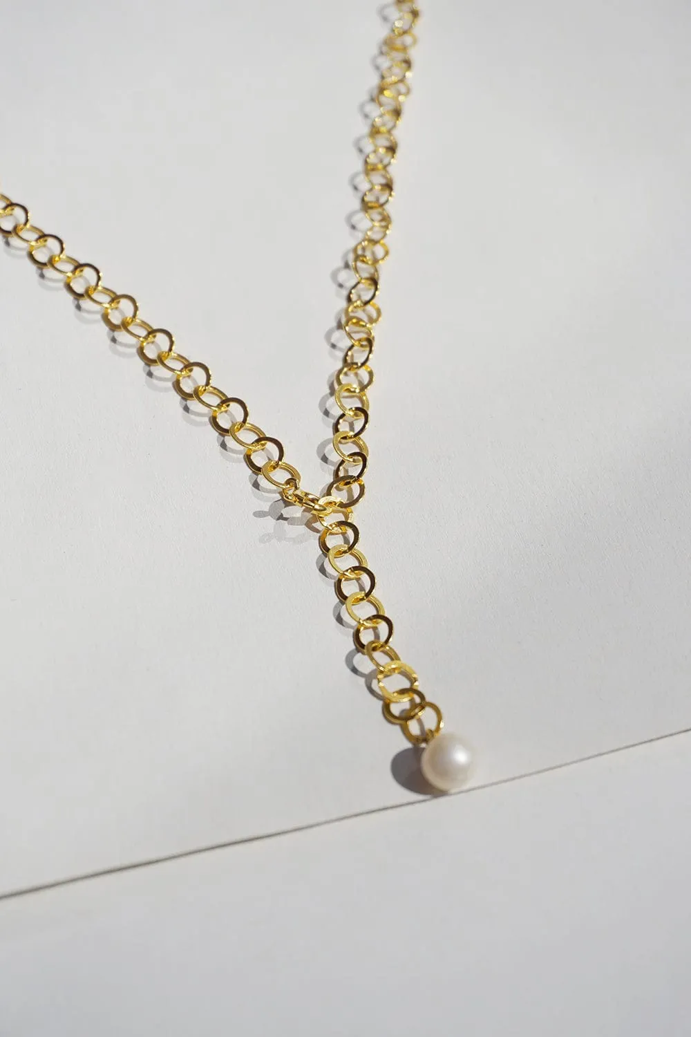 Chain Pearl Necklace - Gold Plated