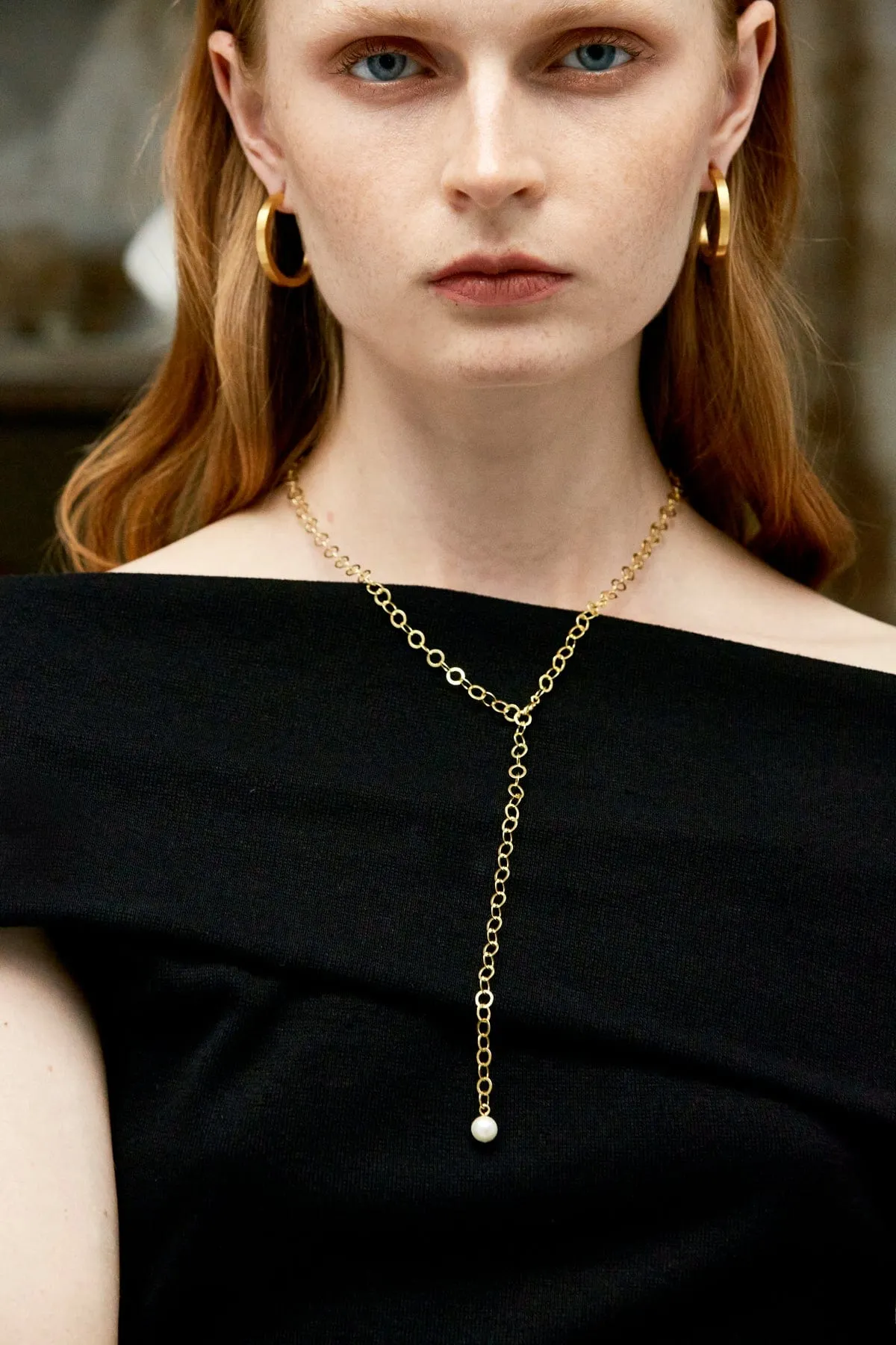 Chain Pearl Necklace - Gold Plated