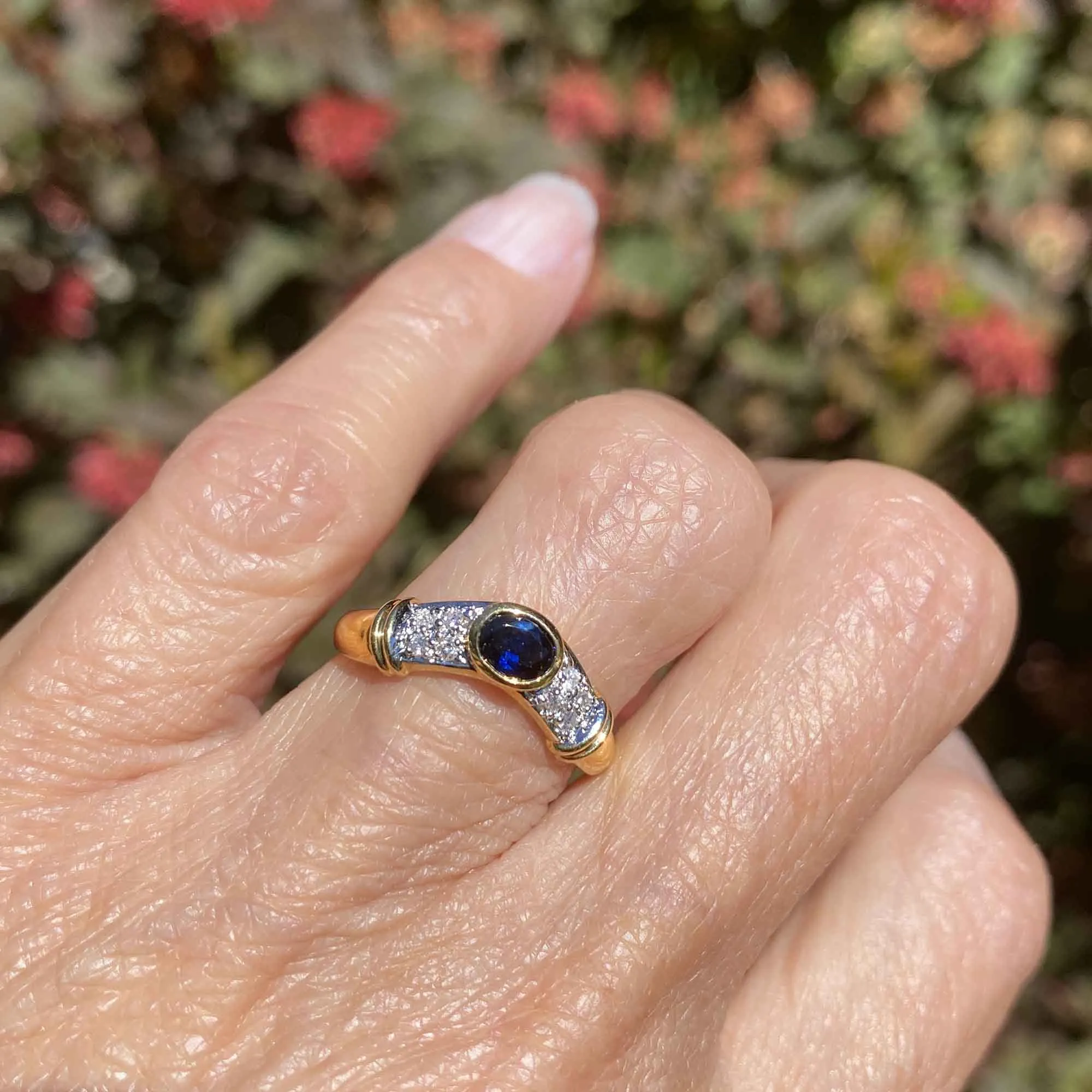 Chevron Diamond Sapphire Ring in 18K Gold