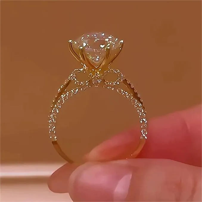 Chic Hollow Bowknot Crystal Ring