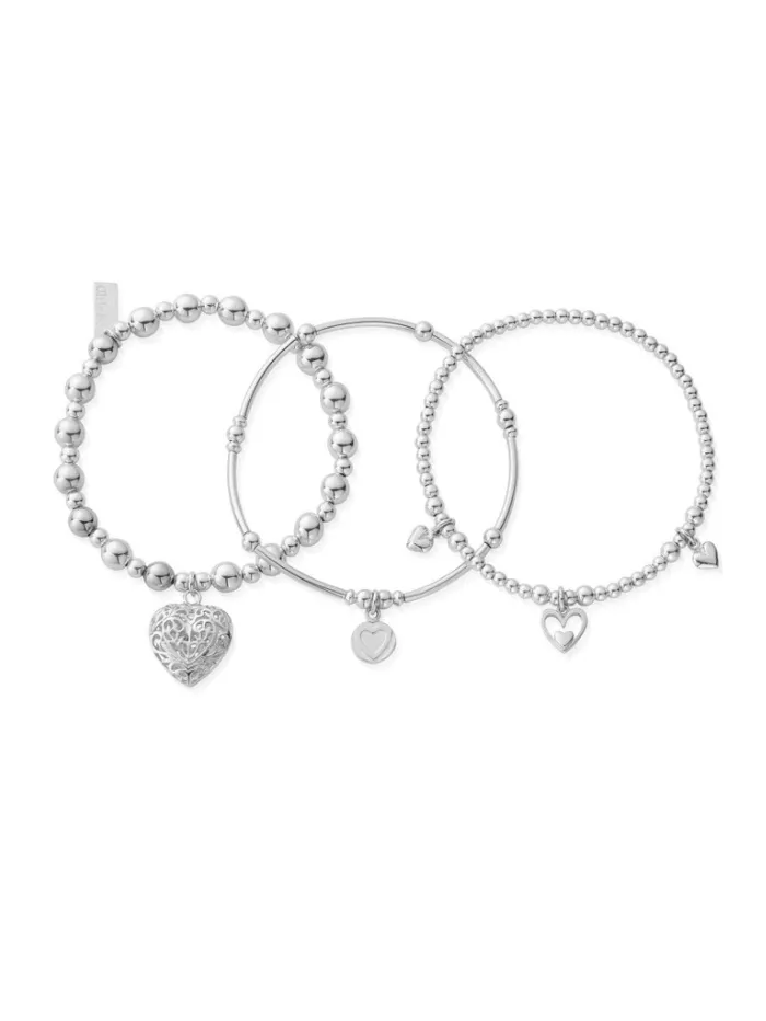 ChloBo 89 Silver Compassion Stack Of Three Bracelets SBSTA3L