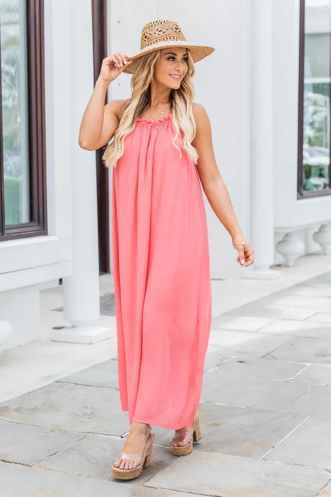 Choose Fate Coral High Neck Midi Dress FINAL SALE