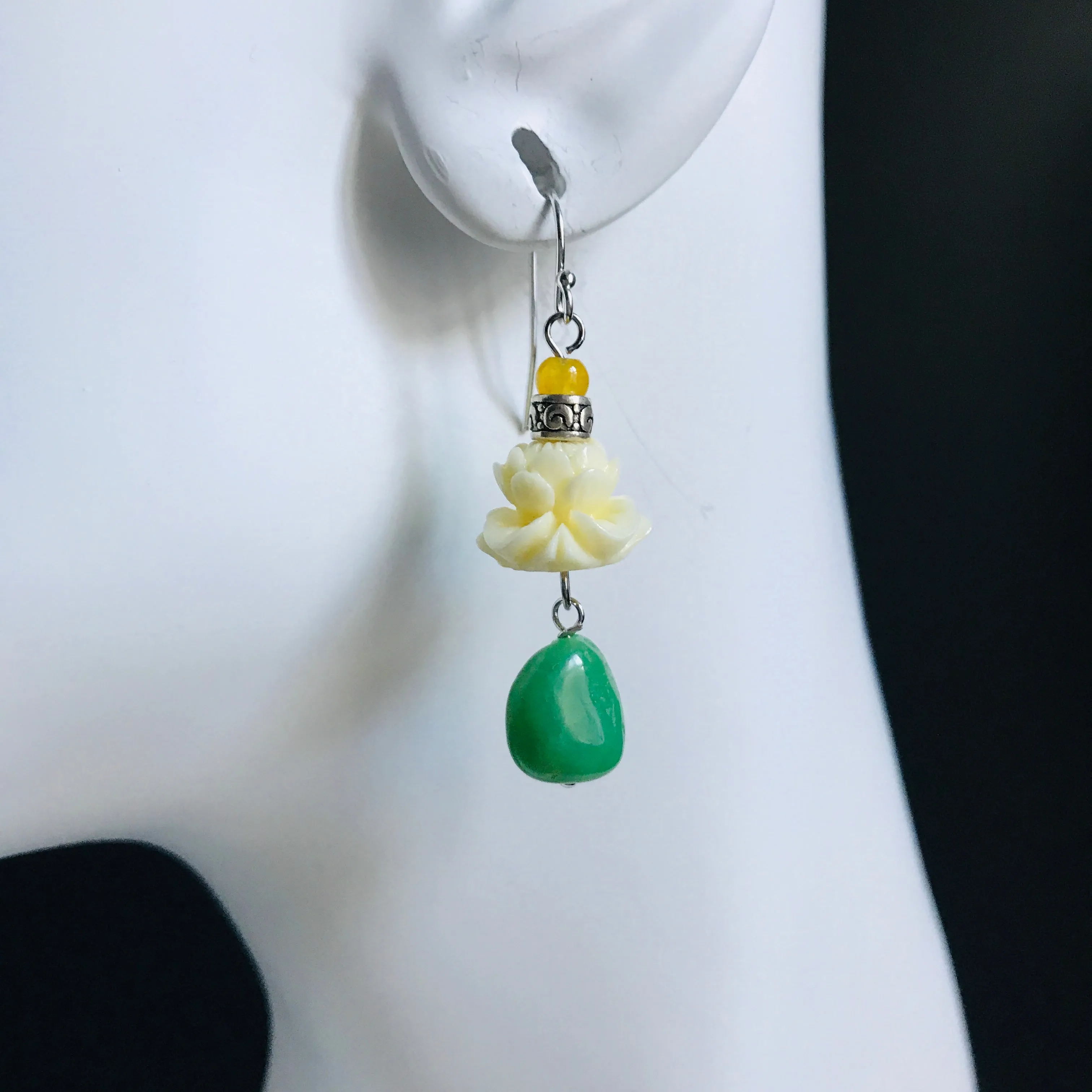 Chrysoprase Coral Lotus Earrings