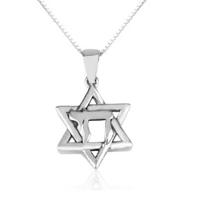 Classic Star David Chai Emblazoned Hebrew Silver Pendant Jewelry Holy Land New