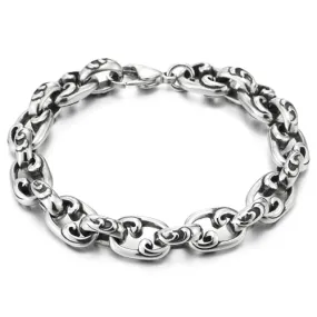 COOLSTEELANDBEYOND Mens Braided Link Chain Bracelet, Filigree Special Design, Stainless Steel, Vintage Oval Links