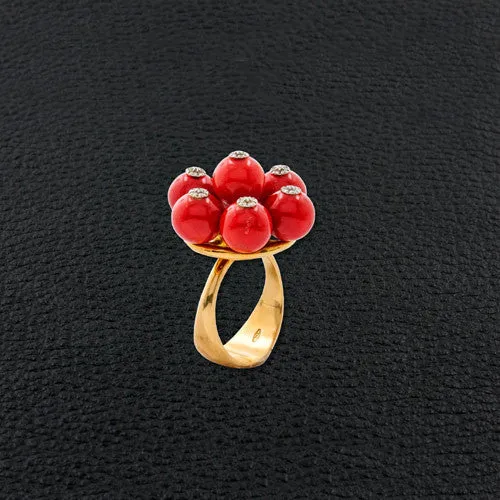 Coral & Diamond Estate Ring & Earrings