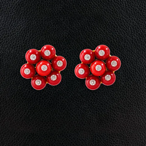 Coral & Diamond Estate Ring & Earrings