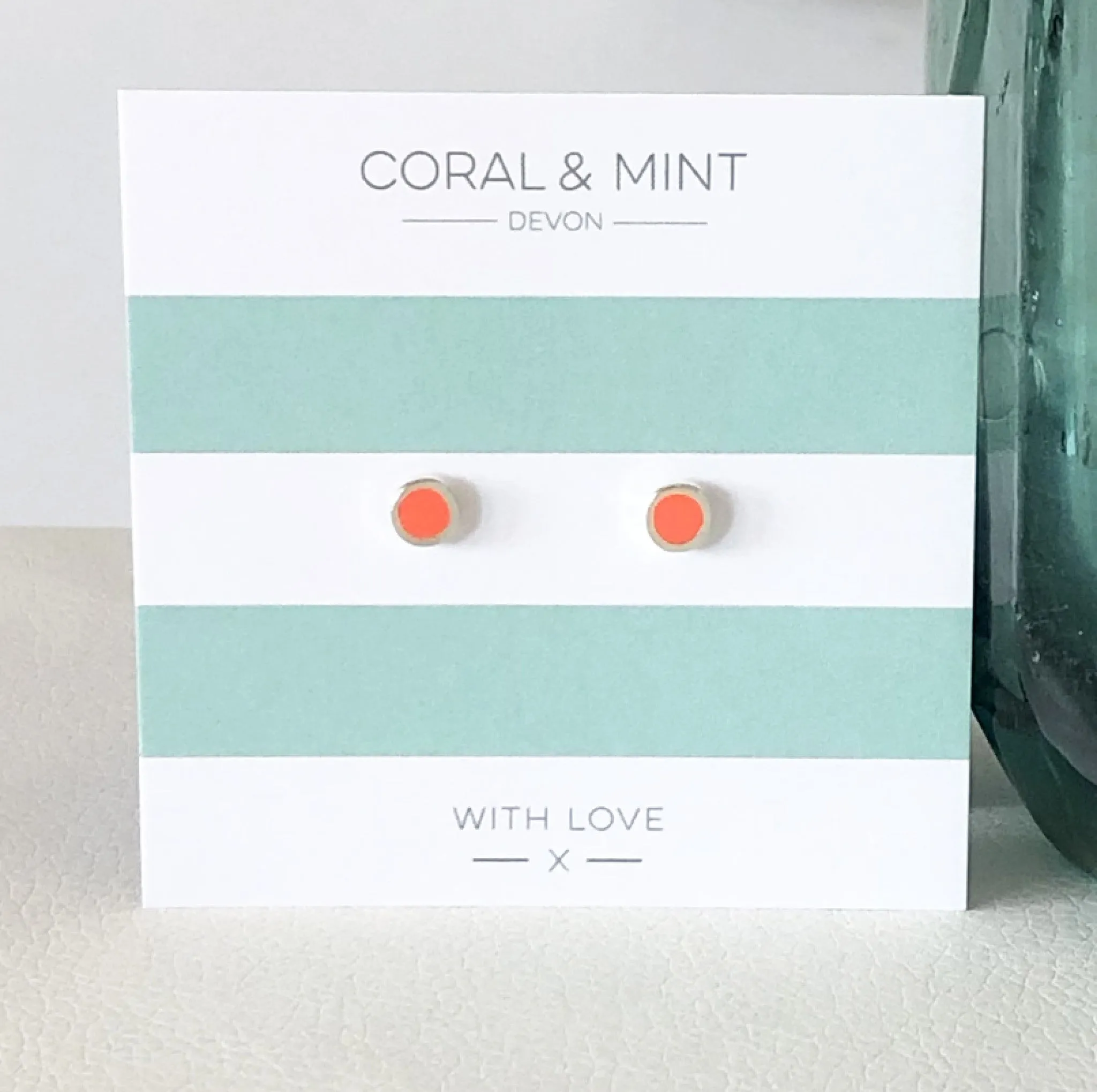 Coral And Mint Coral Enamel Studs