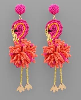 Coral Bead Flamingo Earrings