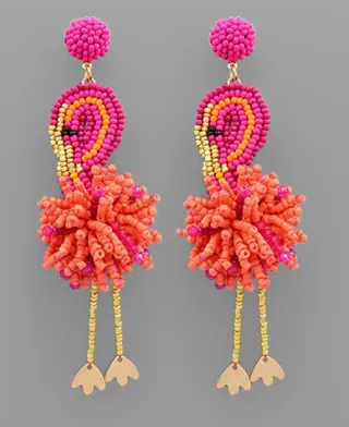 Coral Bead Flamingo Earrings